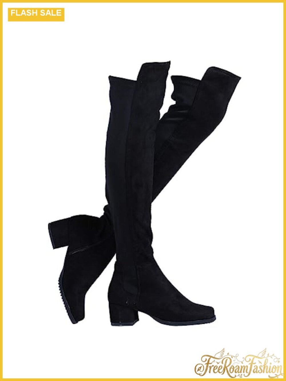 Over the Knee Thigh High Boots Chunky Block Low Heel Faux Suede Pointed Toe